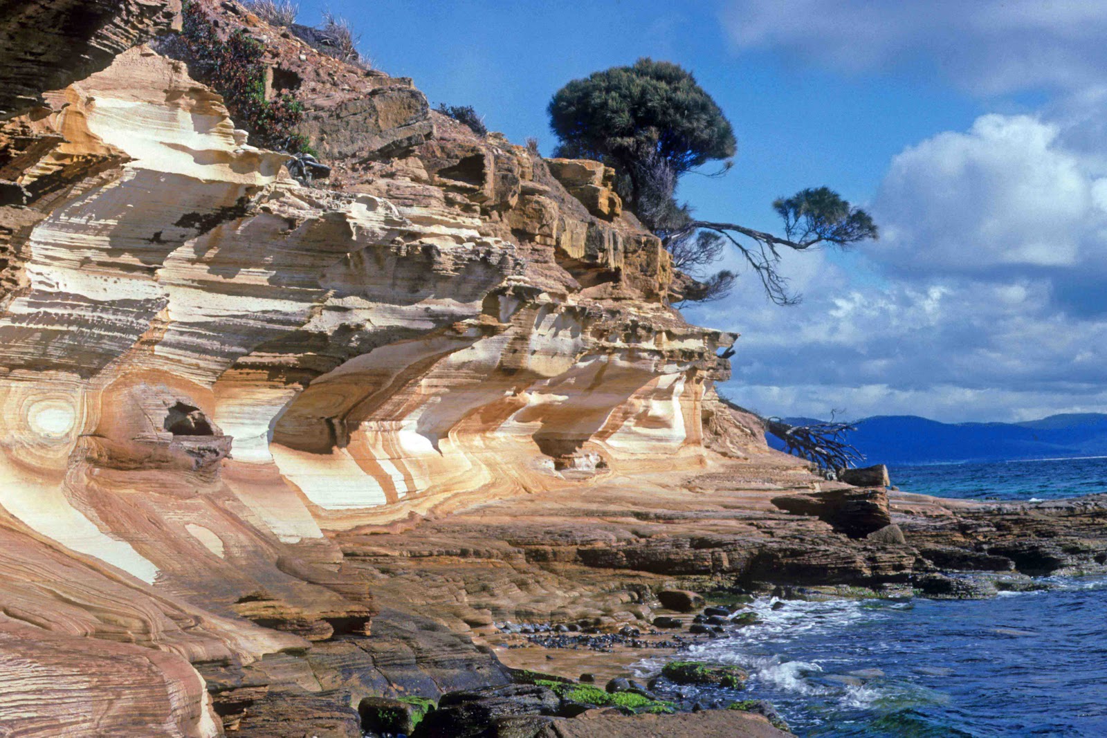 Окрашенные скалы на острове Тасмания.