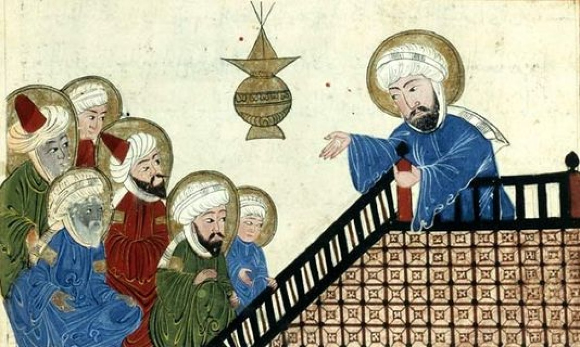 Фрагмент средневековой персидской миниатюры с изображением Мухаммеда.